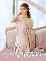 【決算SALE開催中！! 】【an /アン】ツイード/ ボタン/ ショートスリーブ/ 袖あり/ セットアップ/ Aライン/ 裾プリーツ/ ミニドレス/ キャバドレス[FB03]