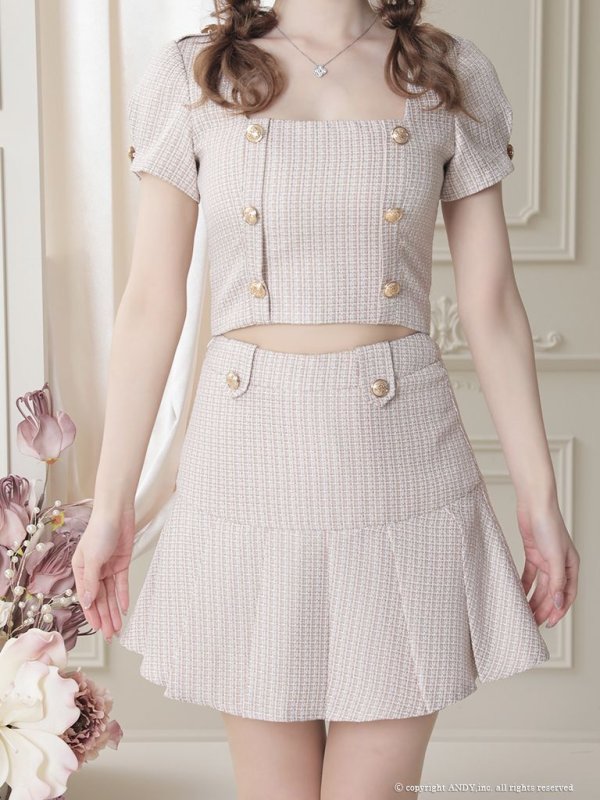 画像26: 【an /アン】ツイード/ ボタン/ ショートスリーブ/ 袖あり/ セットアップ/ Aライン/ 裾プリーツ/ ミニドレス/ キャバドレス[OF05]