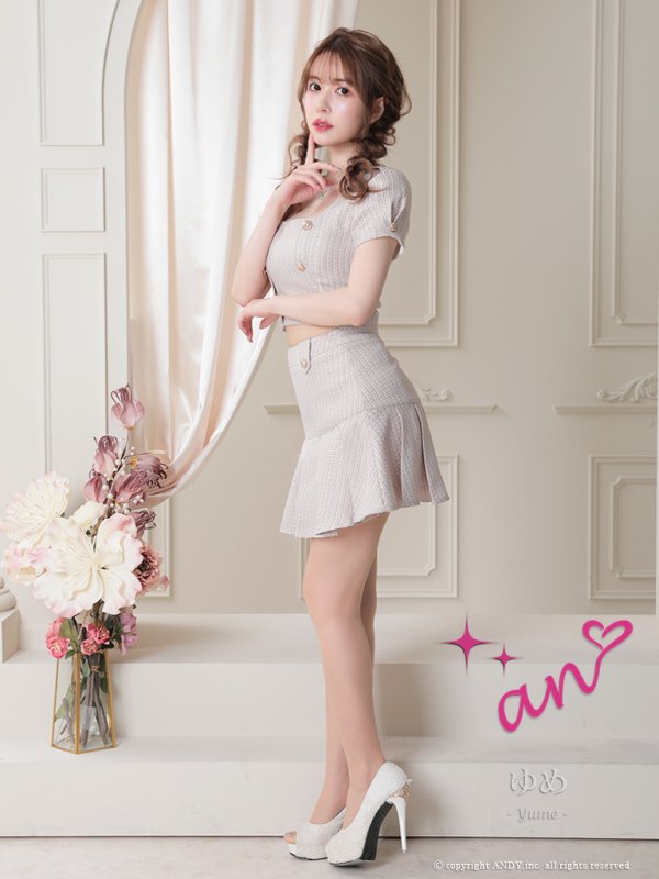 画像24: 【an /アン】ツイード/ ボタン/ ショートスリーブ/ 袖あり/ セットアップ/ Aライン/ 裾プリーツ/ ミニドレス/ キャバドレス[OF05]