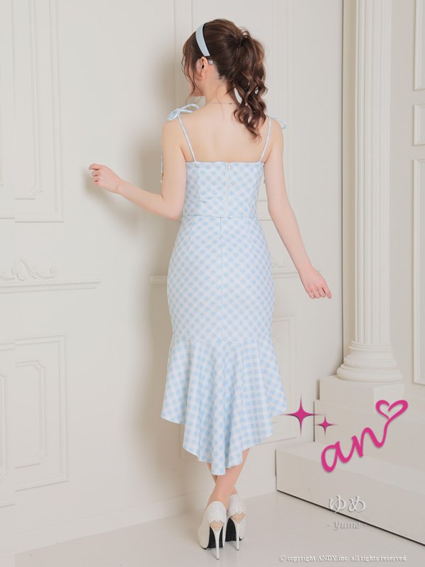 画像12: 【an/アン】ショルダーリボン/ チェック柄/ キャミソール/ セットアップ/ マーメイド/ テールカット/ ミディアムドレス/ キャバドレス[OF05]