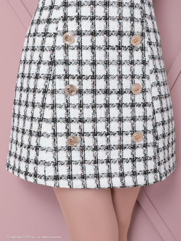 画像6: 【an/アン】チェック/ ツイード/ ボタンデザイン/ ノースリーブ/ アシンメトリー/ 台形スカート/ ミニドレス/ キャバドレス[OF05]