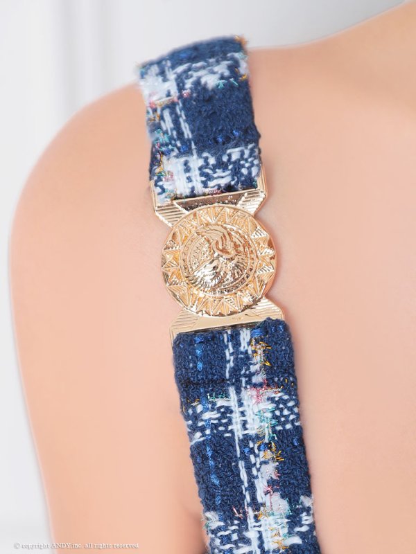 画像18: 【an/アン】チェック/ ツイード/ ボタンデザイン/ ノースリーブ/ アシンメトリー/ 台形スカート/ ミニドレス/ キャバドレス[OF05]