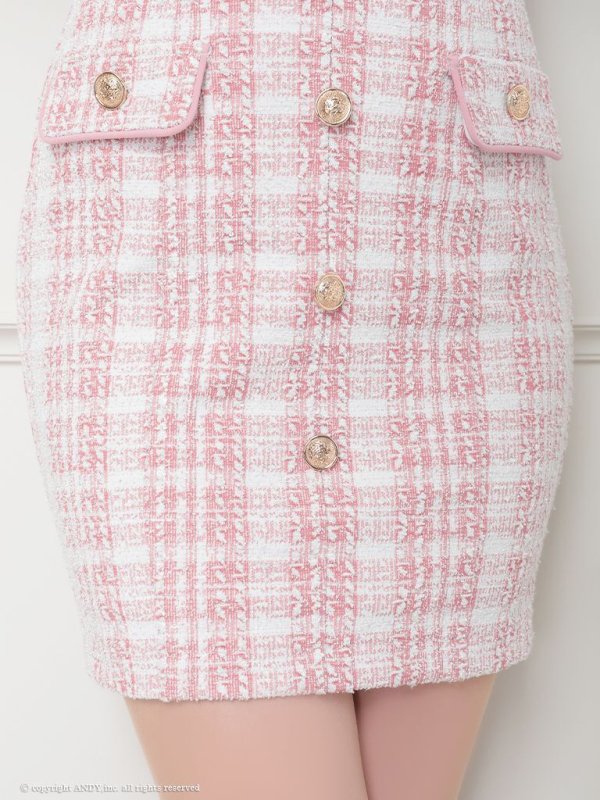 画像16: XSサイズあり【an/アン】ストレッチ/ チェック/ ツイード/ フロントボタン/ 半袖/ 袖あり/ タイト/ ミニドレス/ キャバドレス[OF05]