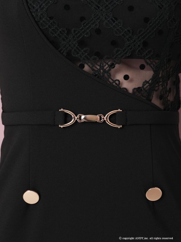 画像16: 【an/アン】襟付き/ ドットチュール/ ノースリーブ/ 切替/ フロントボタン/ ワンカラー/ タイト/ ミニドレス/ キャバドレス[OF05]