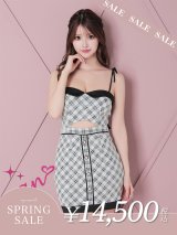 【決算SALE開催中！! 】【an/アン】ストレッチ/ ツイード / チェック柄/ ベア/ キャミ/ カットアウト/ タイト/ ミニドレス/ キャバドレス[FB03]