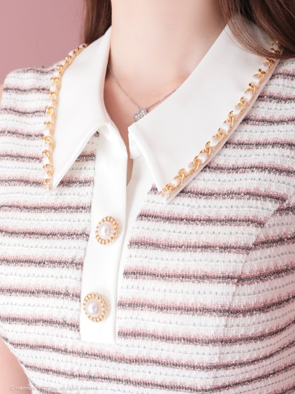 画像20: XSサイズあり【an/アン】ストレッチ/ ツイード/ 襟付き/ ボタン/ Aライン/ プリーツ/ セットアップ/ ミニドレス/ キャバドレス[OF05]