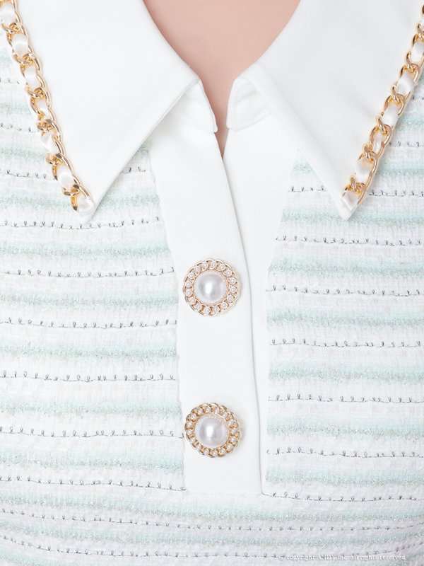 画像6: XSサイズあり【an/アン】ストレッチ/ ツイード/ 襟付き/ ボタン/ Aライン/ プリーツ/ セットアップ/ ミニドレス/ キャバドレス[OF05]