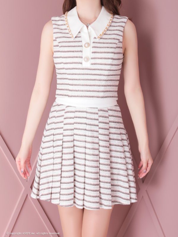 画像19: XSサイズあり【an/アン】ストレッチ/ ツイード/ 襟付き/ ボタン/ Aライン/ プリーツ/ セットアップ/ ミニドレス/ キャバドレス[OF05]
