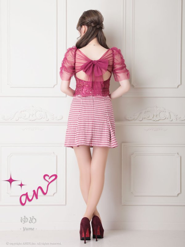 画像17: 【an /アン】チュール/ バックリボン/ 切替/ 袖あり/ 半袖/ ボックスプリーツ/ タイト/ ミニドレス/ キャバドレス[OF05]