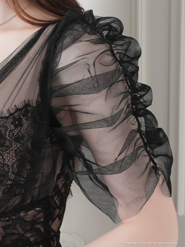 画像10: 【an /アン】チュール/ バックリボン/ 切替/ 袖あり/ 半袖/ ボックスプリーツ/ タイト/ ミニドレス/ キャバドレス[OF05]