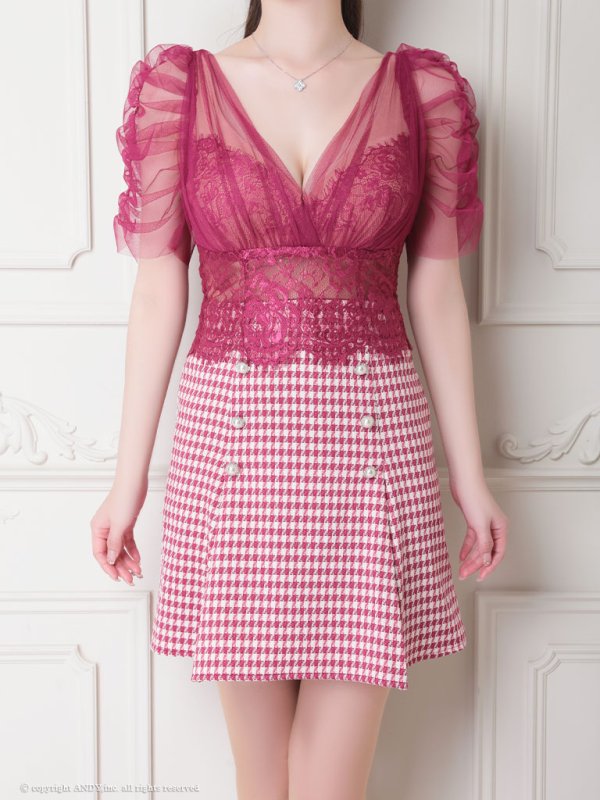 画像18: 【an /アン】チュール/ バックリボン/ 切替/ 袖あり/ 半袖/ ボックスプリーツ/ タイト/ ミニドレス/ キャバドレス[OF05]