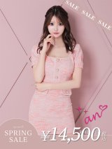 【決算SALE開催中！! 】【an/アン】ストレッチ/ ツイード / フロントボタン/ 半袖/ 袖あり/ タイト/ ミニドレス/ キャバドレス[FB03]