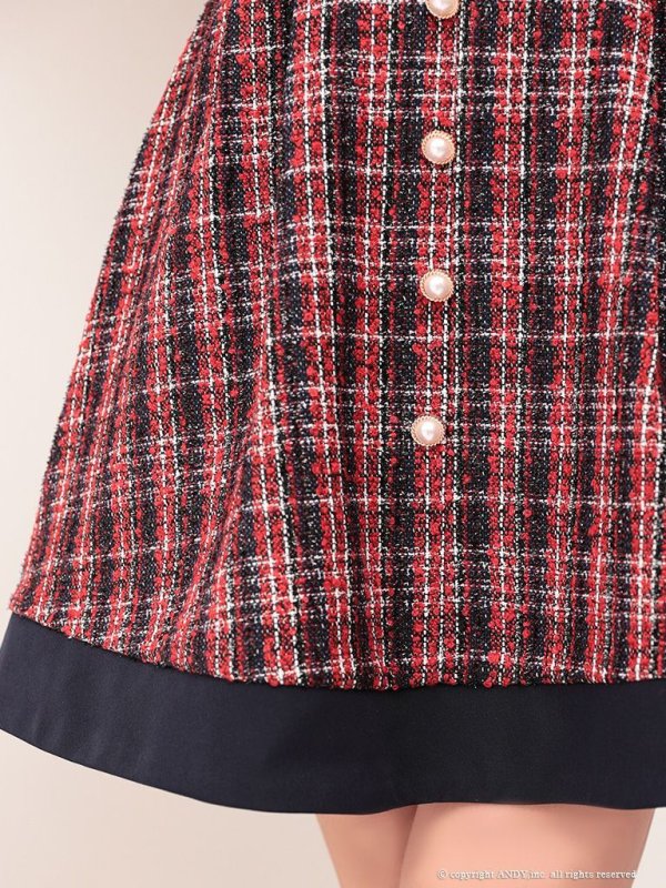 画像7: 【an/アン】ツイード/ チェック/ 襟付き/ チェーンパイピング/ ラインデザイン/ ノースリーブ/ フレア/ ワンピース/ ミニドレス/ キャバドレス[OF05]