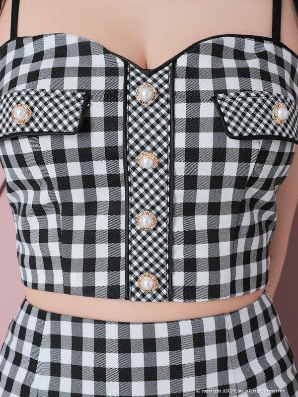 画像15: XSサイズあり【an/アン】ギンガムチェック/ マーメイド/ ショルダーリボン/ キャミソール/ セットアップ/ フィッシュテール/ フリル/ ミディアムドレス/ キャバドレス[OF05]