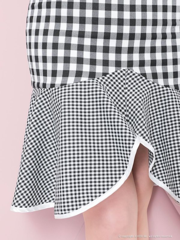 画像24: XSサイズあり【an/アン】ギンガムチェック/ マーメイド/ ショルダーリボン/ キャミソール/ セットアップ/ フィッシュテール/ フリル/ ミディアムドレス/ キャバドレス[OF05]