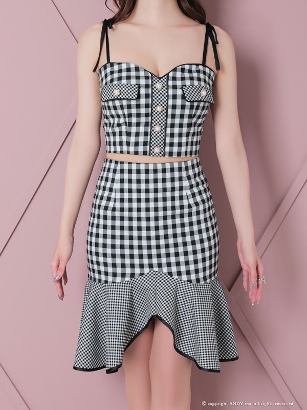 画像14: XSサイズあり【an/アン】ギンガムチェック/ マーメイド/ ショルダーリボン/ キャミソール/ セットアップ/ フィッシュテール/ フリル/ ミディアムドレス/ キャバドレス[OF05]
