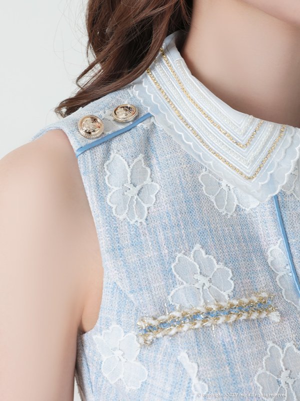 画像6: XSサイズあり【an /アン】フラワーレース/ 襟付き/ ノースリーブ/ フレア/ セットアップ/ ミニドレス/ キャバドレス[OF05]