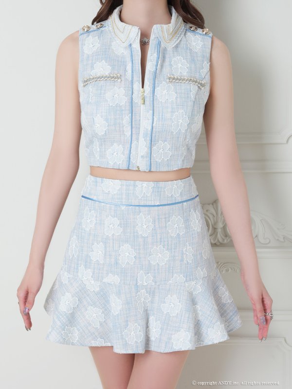 画像5: XSサイズあり【an /アン】フラワーレース/ 襟付き/ ノースリーブ/ フレア/ セットアップ/ ミニドレス/ キャバドレス[OF05]