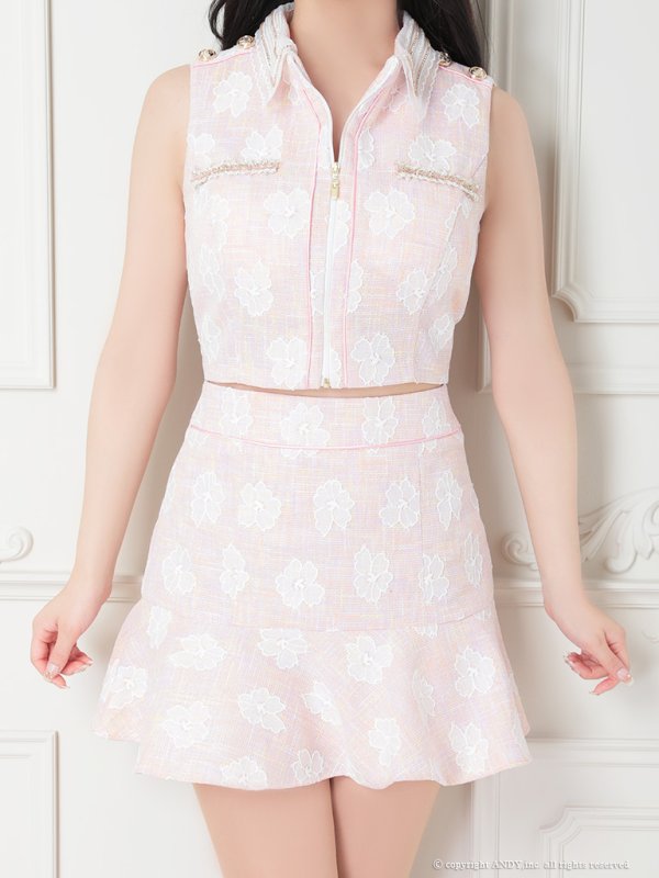 画像12: XSサイズあり【an /アン】フラワーレース/ 襟付き/ ノースリーブ/ フレア/ セットアップ/ ミニドレス/ キャバドレス[OF05]