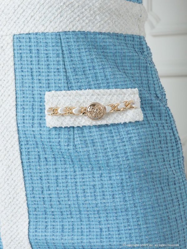 画像6: 【an/アン】ストレッチツイード/ フロントジップ/ 襟付き/ ノースリーブ/ チェーン/ バイカラー/ タイト/ ミニドレス/ キャバドレス[OF05]