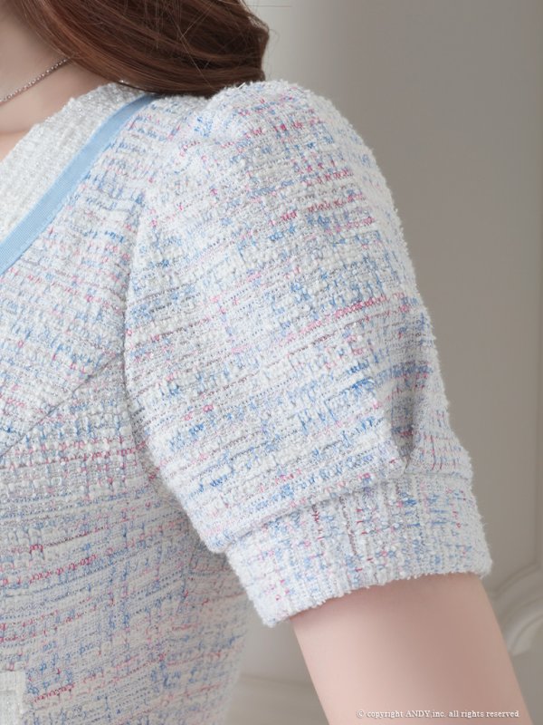 画像21: 【an/アン】ストレッチ/ ミックスツイード/ フロントボタン/ 半袖/ 袖あり/ タイト/ ミニドレス/ キャバドレス[OF05]