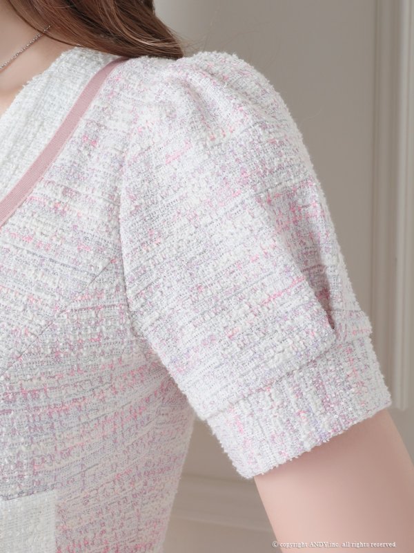 画像13: 【an/アン】ストレッチ/ ミックスツイード/ フロントボタン/ 半袖/ 袖あり/ タイト/ ミニドレス/ キャバドレス[OF05]