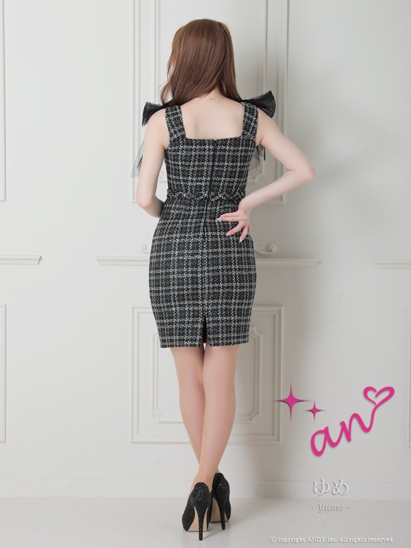 画像7: 【an /アン】チェック柄/ チュール/ ショルダーリボン/ フロントジップ/ ノースリーブ/ タイト/ ミニドレス/ キャバドレス[OF05]