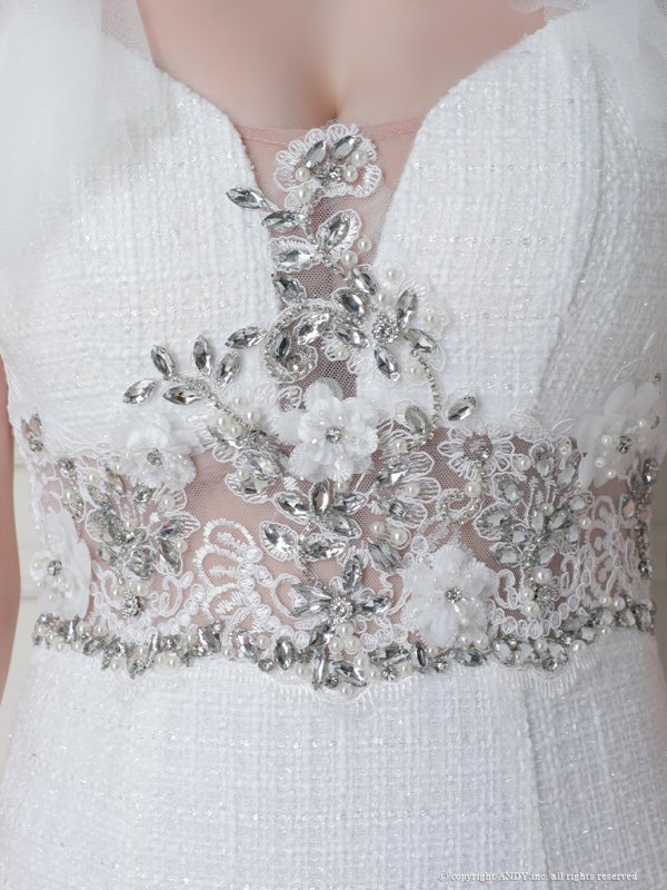 画像9: 【an /アン】マーメイド/ チュール/ ショルダーリボン/ ビジュー/ ツイード/ ランジェリーライク/ ミディアムドレス / キャバドレス[FB03]