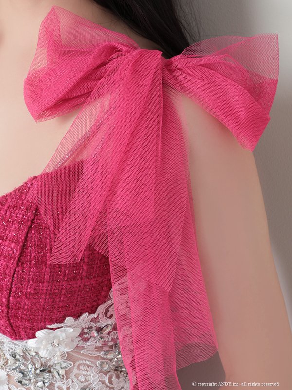 画像18: 【an /アン】マーメイド/ チュール/ ショルダーリボン/ ビジュー/ ツイード/ ランジェリーライク/ ミディアムドレス / キャバドレス[FB03]