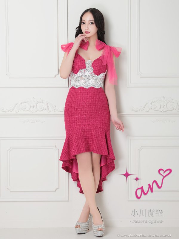 画像13: 【an /アン】マーメイド/ チュール/ ショルダーリボン/ ビジュー/ ツイード/ ランジェリーライク/ ミディアムドレス / キャバドレス[FB03]