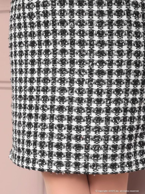 画像7: 【an/アン】ツイード/ チェック/ チェーンパイピング/ 半袖/ 袖あり/ フロントジップ/ タイト/ ミニドレス/ キャバドレス[OF05]