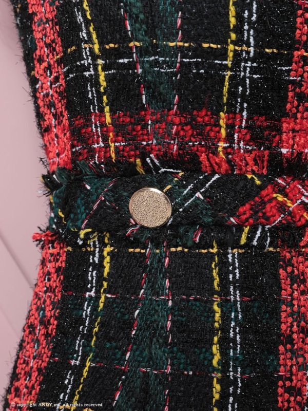 画像19: 【an/アン】ツイード/ ネックチェーン/ チェーン縁取り/ フリンジ/ ノースリーブ/ ワンピース/ キャバドレス[OF05]