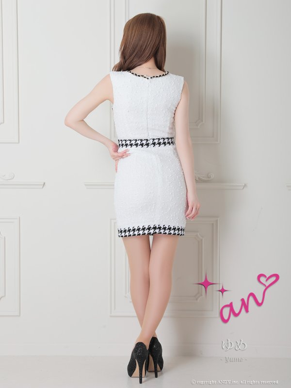 画像21: 【an/アン】ツイード/ 千鳥格子柄/ フロントジップ/ バストカットアウト/ ノースリーブ/ タイト/ ミニドレス/ キャバドレス[OF05]