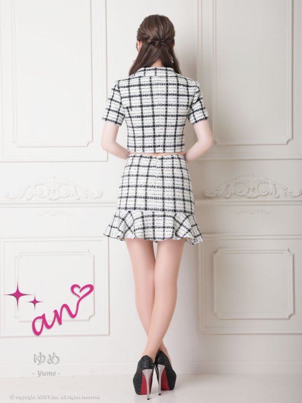 画像11: 【an /アン】チェック柄/ ツイード/ セットアップ/ ボタン/ 半袖/ 袖あり/ 裾フリル/ マーメイド/ ミニドレス/ キャバドレス[OF05]