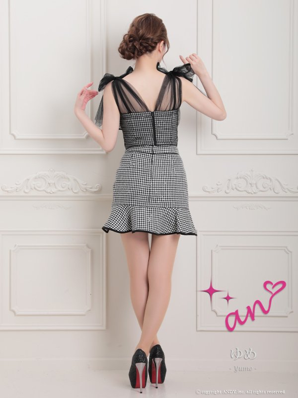 画像12: XSサイズあり【an /アン】ショルダーリボン/ 千鳥柄/ チェック/ ノースリーブ/ ポケットデザイン/ 裾フリル/ マーメイド/ ミニドレス/ キャバドレス[OF05]