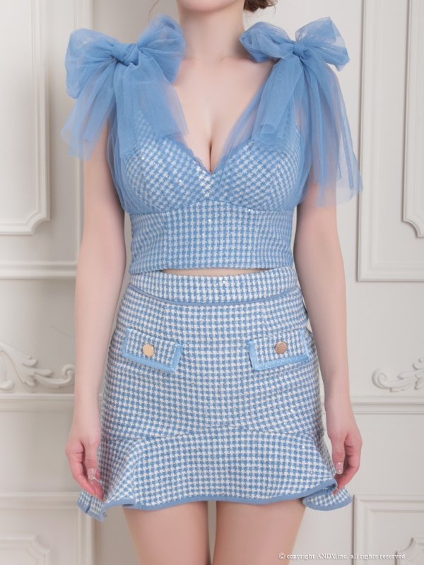 画像5: XSサイズあり【an /アン】ショルダーリボン/ 千鳥柄/ チェック/ ノースリーブ/ ポケットデザイン/ 裾フリル/ マーメイド/ ミニドレス/ キャバドレス[OF05]