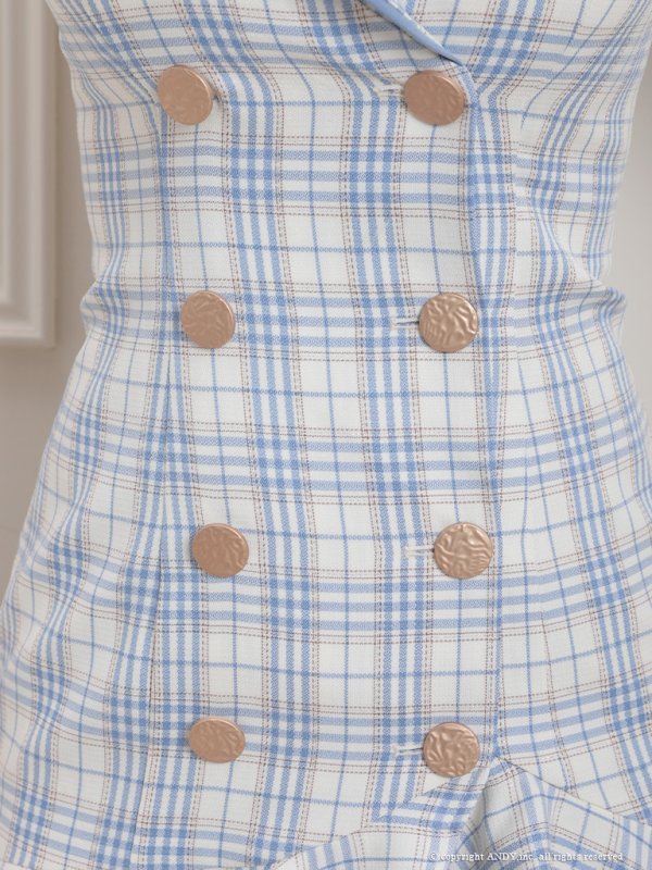 画像13: XSサイズあり【an/アン】マーメイド/ チェック/ 襟付き/ ジャケット風/ ノースリーブ/ ボタン/ アシンメトリーフリル/ ミニドレス/ キャバドレス[OF05]