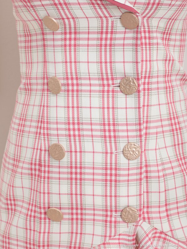 画像27: XSサイズあり【an/アン】マーメイド/ チェック/ 襟付き/ ジャケット風/ ノースリーブ/ ボタン/ アシンメトリーフリル/ ミニドレス/ キャバドレス[OF05]