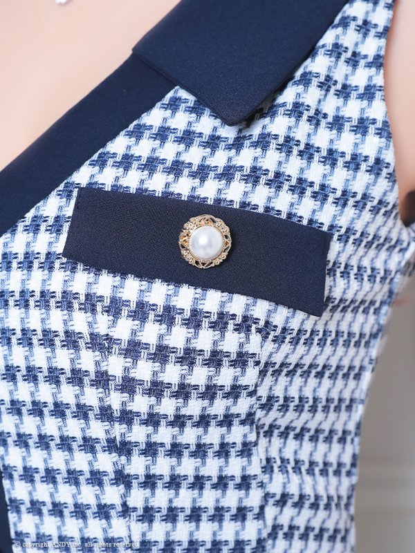 画像20: XSサイズあり 【an /アン】千鳥柄/ チェック/ 襟付き/ ボタン/ ノースリーブ/ プリーツ/ フレア/ ミニドレス/ キャバドレス[OF05]