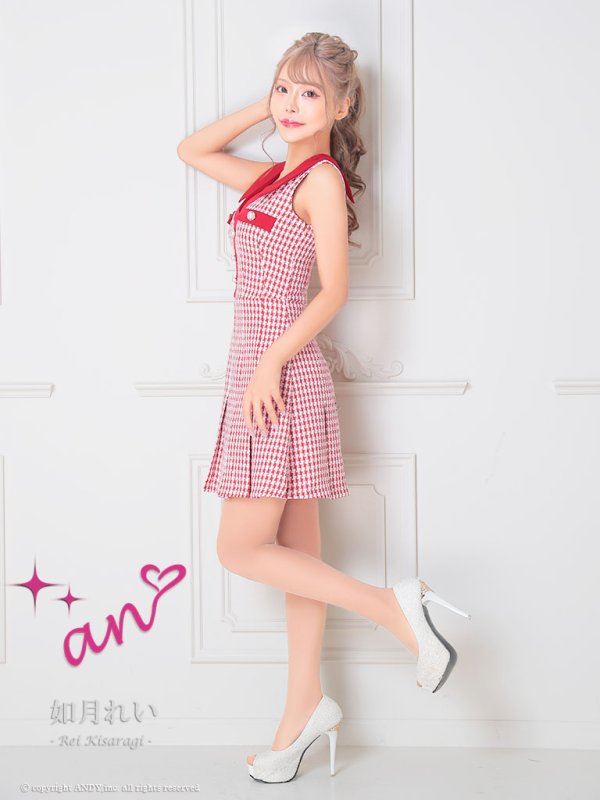 画像10: XSサイズあり 【an /アン】千鳥柄/ チェック/ 襟付き/ ボタン/ ノースリーブ/ プリーツ/ フレア/ ミニドレス/ キャバドレス[OF05]