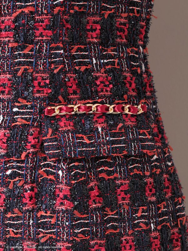 画像17: XSサイズあり【an/アン】チェック柄/ ツイード/ フロントジップ/ チェーン/ ポケットデザイン/ Aライン/ ミニドレス/ キャバドレス[OF05]