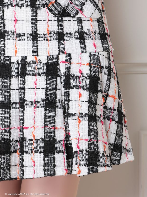 画像15: XSサイズあり【an/アン】ツイードチェック/ ノースリーブ/ ポケット風/ チェーン/ ボックスプリーツ/ フレア/ ミニドレス/ キャバドレス[OF05]