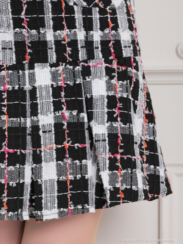 画像7: XSサイズあり【an/アン】ツイードチェック/ ノースリーブ/ ポケット風/ チェーン/ ボックスプリーツ/ フレア/ ミニドレス/ キャバドレス[OF05]