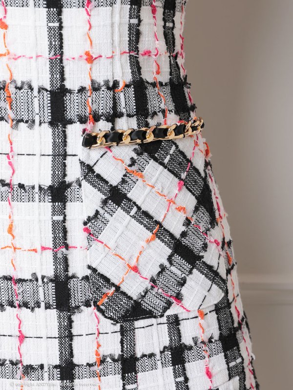 画像14: XSサイズあり【an/アン】ツイードチェック/ ノースリーブ/ ポケット風/ チェーン/ ボックスプリーツ/ フレア/ ミニドレス/ キャバドレス[OF05]