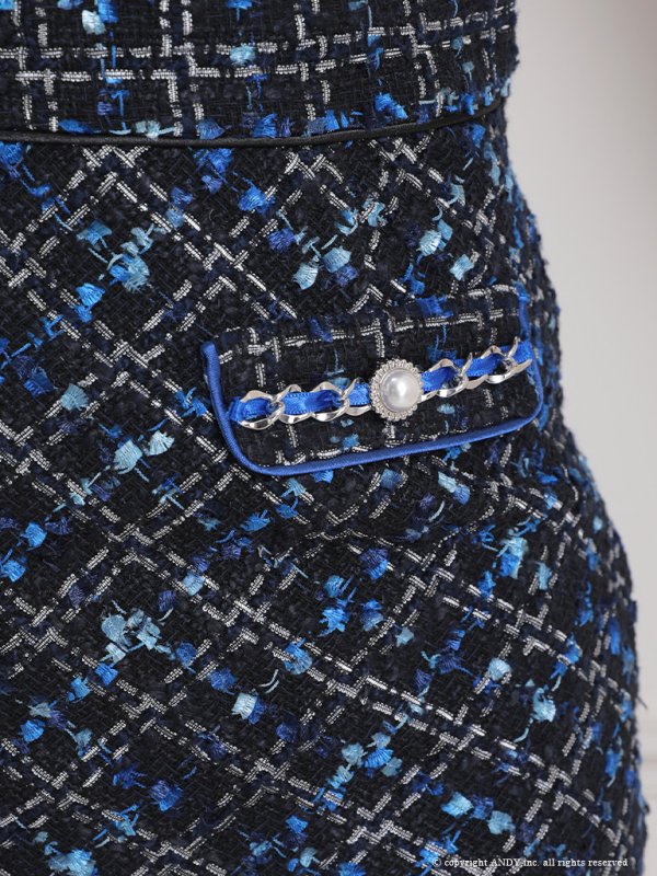 画像31: XSサイズあり【an/アン】 ツイード/ リボン/ フロントジップ/ ノースリーブ/ パールボタン/ タイト/ ミニドレス/ キャバドレス[OF05]