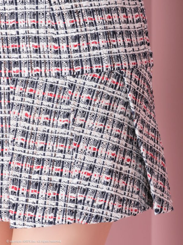 画像16: XSサイズあり【an/アン】 チェックツイード/ フロントジップ/ 半袖/ 袖あり/ パイピング/ マーメイド/ セットアップ/ ミニドレス/ キャバドレス[OF05]