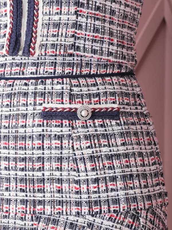 画像15: XSサイズあり【an/アン】 チェックツイード/ フロントジップ/ 半袖/ 袖あり/ パイピング/ マーメイド/ セットアップ/ ミニドレス/ キャバドレス[OF05]