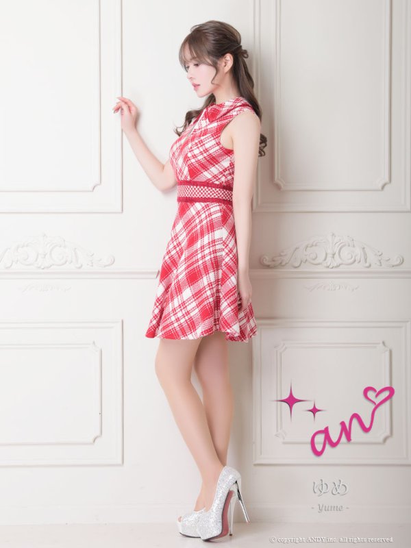 画像12: XSサイズあり 【an /アン】フロントジップ/ チェック/ ツイード/ 襟付き/ ノースリーブ/  フレア/ ミニドレス/ キャバドレス[OF05]
