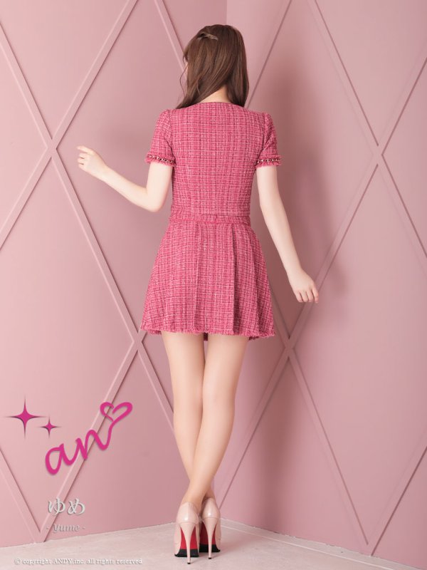 画像25: XSサイズあり【an /アン】セットアップ/ フロントジッパー/ ツイード/ 半袖/ ボタン/ 裾フリンジ/ ミニドレス/ キャバドレス[OF05]