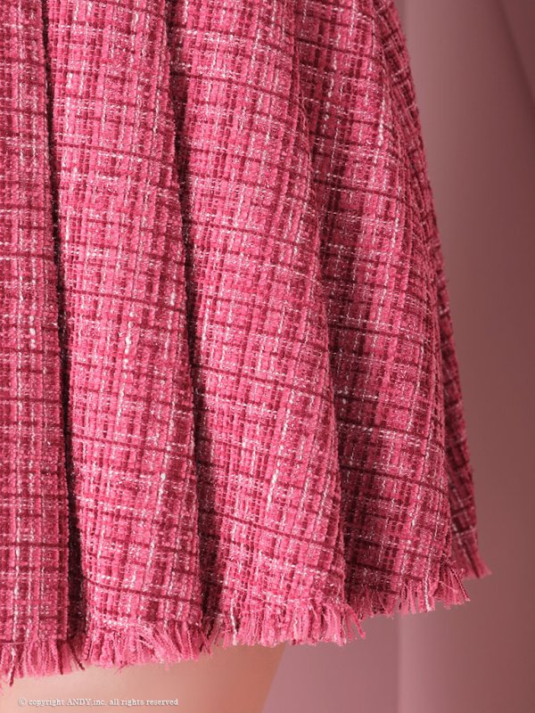 画像28: XSサイズあり【an /アン】セットアップ/ フロントジッパー/ ツイード/ 半袖/ ボタン/ 裾フリンジ/ ミニドレス/ キャバドレス[OF05]